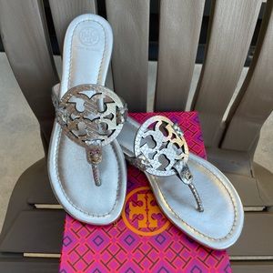 Tory Burch Miller Silver Snake Sandals - Size 8